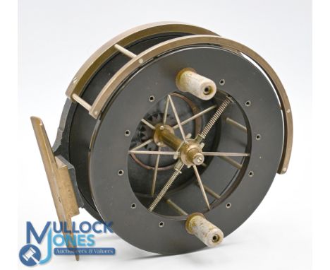 Allcock Aerial 4 1/2" ebonite and alloy centrepin reel c1912 with 'Patent' stamped flange, indistinctly stamped 25195 interna