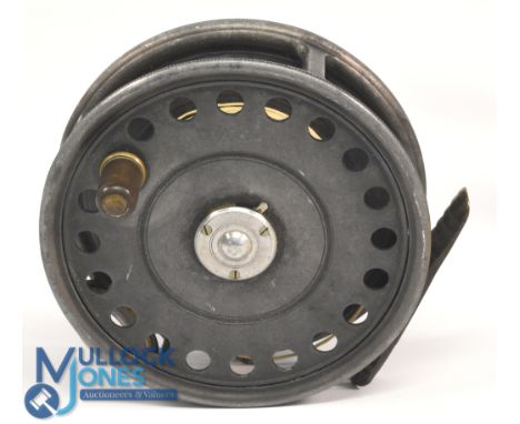Hardy Bros "The St George" alloy trout fly reel, 3 ¾" ventilated spool with brown handle and 3 screw latch, milled rim tensio