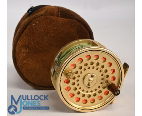 Hardy Bros "The Sovereign" 8/9 gold alloy trout fly reel No 752, 3 ½" wide ventilated spool, 2 screw latch, counter balanced 