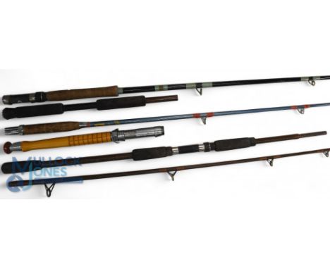 An Aiken Superflex 8'6", 2 piece hollow glass boat rod, formerly the property of Michael Haylin, lined guides, detachable but