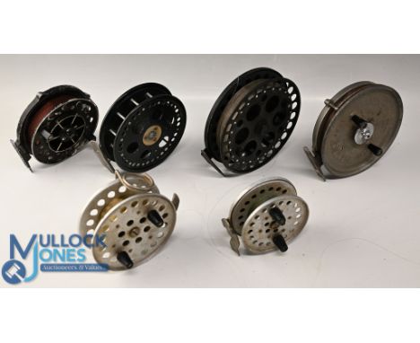 5x trotting reels, a Maxima 5 ½" alloy with line guide, a 5" ball bearing Leeds type reel, no handles, backplate drag adjuste