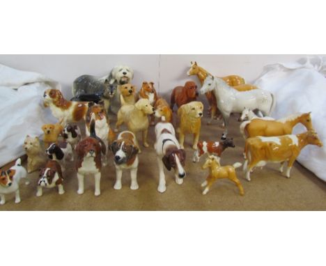 A Beswick cow together with Beswick horses, Goebel dogs, Beswick dog, etc 