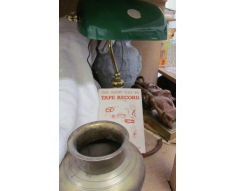 A desk lamp together with African figures, table lamp etc