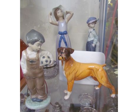 Two Lladro figures together with a Lladro plaque, Nao figure, silver topped dressing table pot and Royal Doulton Boxer