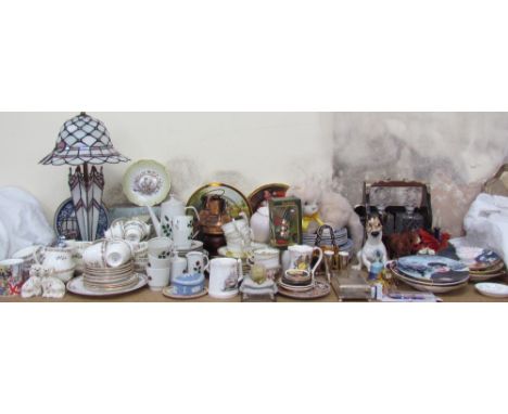 A Foley China Ming Rose pattern part tea set together with other part tea sets, Beswick spaniels, leaded glass table lamp, co