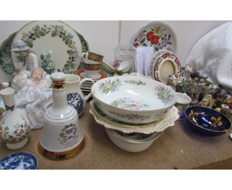 Assorted pottery and moulded ducks together with a Nao figure, photograph frames, part tea set etc