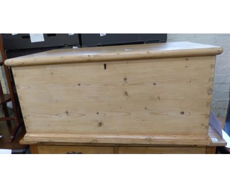 Pine storage chest/trunk with iron work handles &amp; dove tail joints 93cm W x 44cm H x 52cm D 