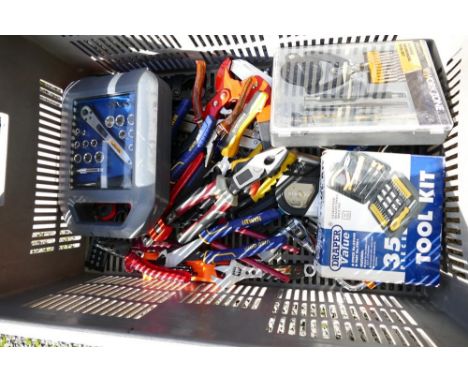 A collection of mainly unused hand tools including screwdrivers, spanners, pliers, etc (1 tray) 