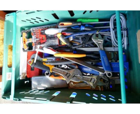 A collection of mainly unused hand tools including screwdrivers, spanners, pliers, etc (1 tray) 