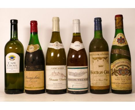 Six Bottles off Vintage Wines to include 1973 Grierson Blumenthal Beaujolais, 2003 Cape Grove, Domaine Daulny , , Mouton Cade