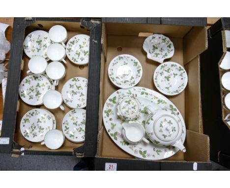 A large collection of Wedgwood Wild Strawberry Patterned items to include six trio's, tea service, large oval platter , bowls