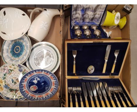 A mixed collection of items to include part complete silver plated canteen of cutlery, silver plated cased goblet set, Carlto