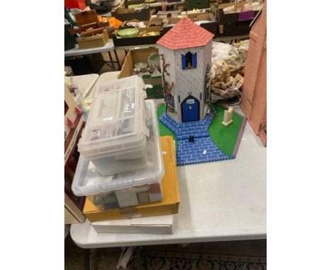 Vintage hexagonal two story Dolls tower/house from the Dolls House Emporium together with 2 boxes of Dolls house accessories 