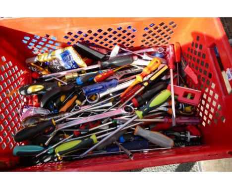 A collection of mainly unused hand tools including screwdrivers, spanners, pliers, etc (1 tray) 
