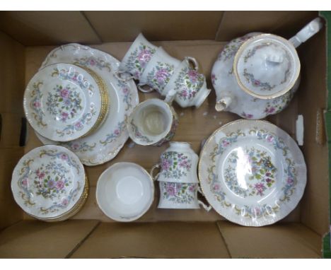 Royal Standard Mandarin pattern tea-ware, teapot, sugar bowl, milk jug, cups, saucers, plates and a cake/sandwich plate (1 pl