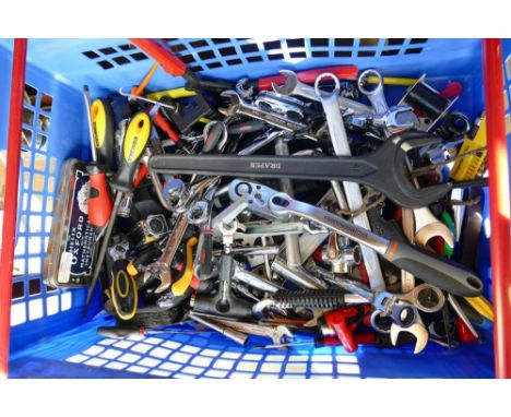 A collection of mainly unused hand tools including screwdrivers, spanners, pliers, etc (1 tray) 