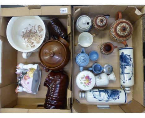 A mixed collection of ceramic items to include Dudson's 3 piece tea service, 2 Delft Bols decanters, teapot etc (2 trays). 