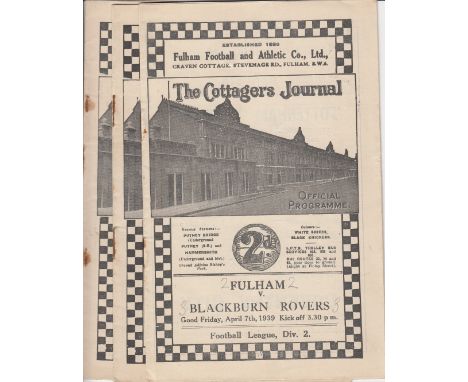 FULHAM  38-39   Three Fulham home programmes, 1938-39, v Blackburn, Southampton and Sheffield Utd. All have pencil score, sco