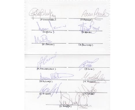 MANCHESTER UNITED 1992   Signed white fold over card featuring 12 signatures from the Manchester United squad who faced Notti