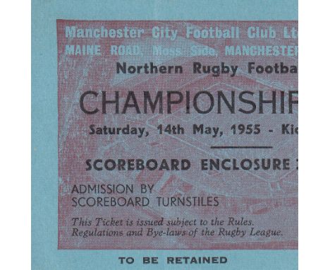 MAN CITY/RUGBY LEAGUE   Ticket Warrington v Oldham Northern Rugby League Championship Final at Maine Road, Manchester 14th Ma