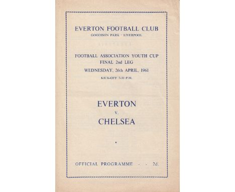 FA YOUTH CUP   4 Page Programme Everton v Chelsea  FA Youth Cup Final 2nd Leg 26th April 1961. Light fold. No writing. Genera