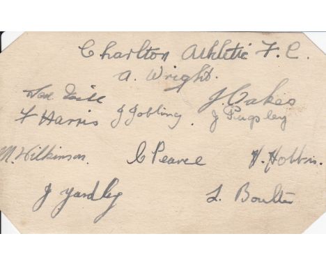CHARLTON 1932-33 AUTOGRAPHS   Small page from an album with Charlton autographs laid out in team format. Signatures include W