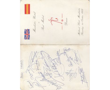 MAN UTD - REAL MADRID 1959   Official Dinner Menu for Manchester United v Real Madrid, 1/10/59 at  the Midland Hotel , Manche