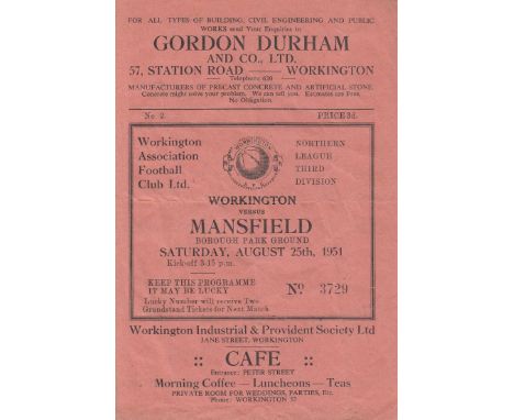 WORKINGTON - MANSFIELD 51   Workington home programme v Mansfield, 25/8/51 and only the third game as a Football League club 