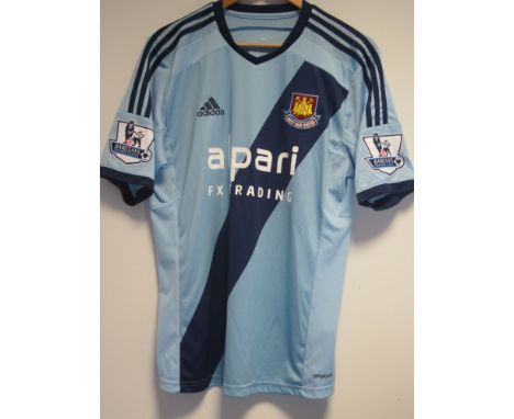 MATCH WORN SHIRT / MOHAMED DIAME / WEST HAM UTD.       Light blue with dark blue stripe short sleeve shirt from season 2014/1