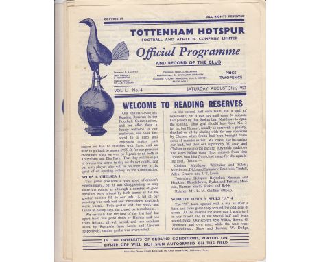 TOTTENHAM     Collection of 13 Tottenham home Reserve programmes, 57-58.. All 4 pagers inc v Reading, Millwall, West Ham, Ful