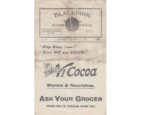 BLACKPOOL - MAN UTD 1923   Blackpool home programme v Manchester United, 31/3/1923, Division 2, eight page programme, slight 