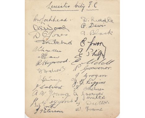 LEICESTER CITY 1933-34   Autograph album page signed by the full Leicester City squad of 28 players. Ink signatures including