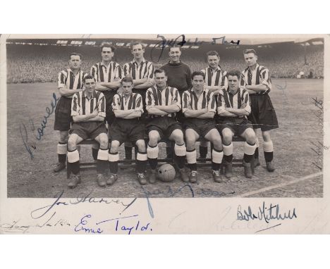 NEWCASTLE UNITED AUTOGRAPHS     A postcard size black & white team group circa 1951 signed on the front by all 11 players. Ho