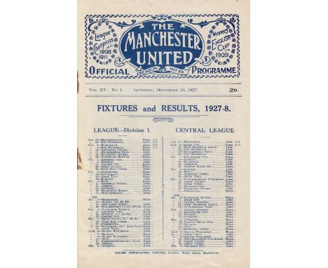 MANCHESTER UTD - NEWCASTLE 1927   Manchester United home programme v Newcastle, 10/9/1927, eight page issue which includes fu