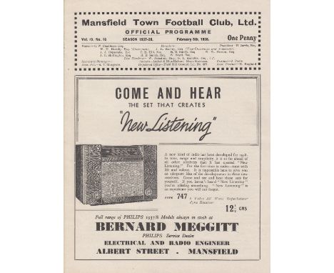 MANSFIELD - CLAPTON ORIENT 1938   Mansfield home programme v Clapton Orient, 5/2/1938, a 3-1 victory for Mansfield who finish