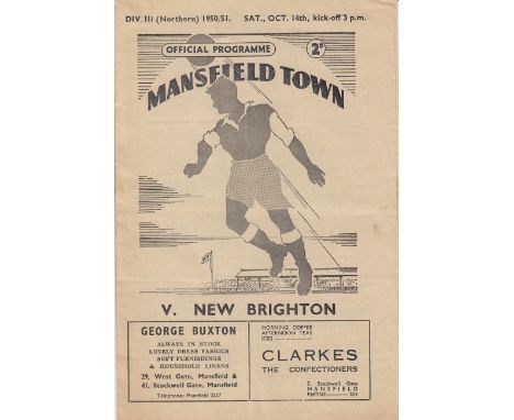 MANSFIELD - NEW BRIGHTON 50-51   Mansfield home programme v New Brighton, 14/10/50, final Football League season for New Brig