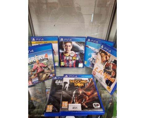 Shelf of playstation 4 games . 