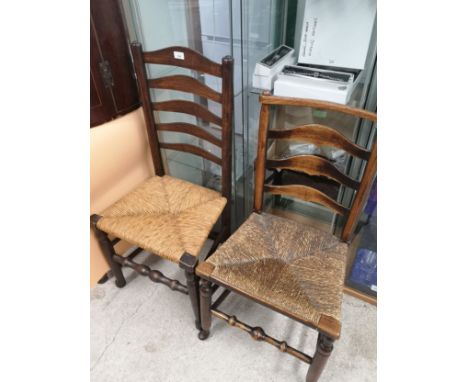 2 Lancashire Elm Oak ladder back chairs. 