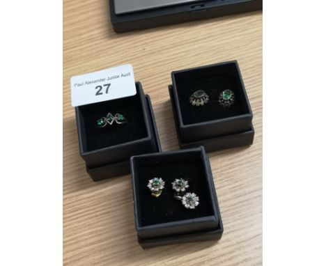 Assortment of rolled gold green stone ring , earrings etc . 