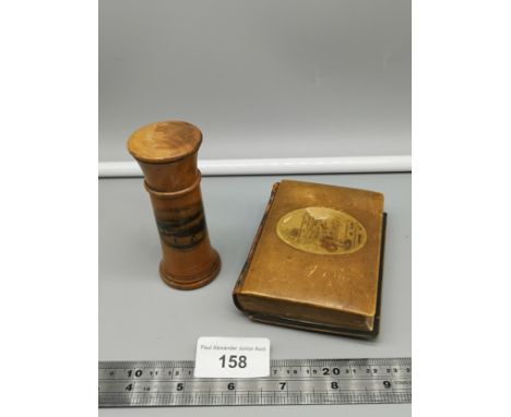 Mauchline ware small storage item together with Mauchline book item . 