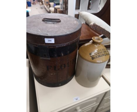 Vintage Flour Advertising Bin together with Mitchells and Bulters Flagon. 