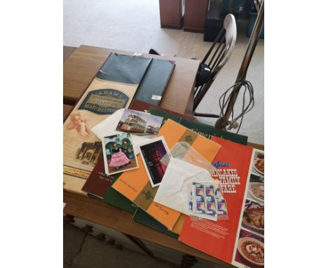 Adams Chart book , American vintage menus together with stamps etc . 