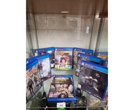 Shelf of Playstation 4 games . 