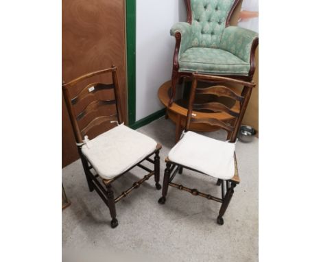 Pair of Lancashire Elm wood ladder back chairs. 