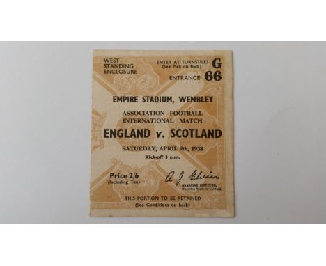 FOOTBALL, England v Scotland ticket, April 9th 1938, VG