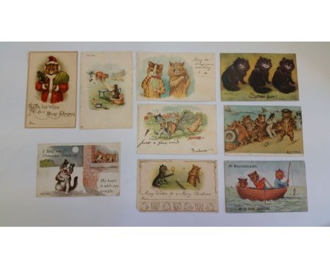CATS, postcards by Louis Wain, inc. Tucks (3), Hartmann, Solomon, Pioneer; See-Saw, table tennis, some Sport, SS Viking, Sant