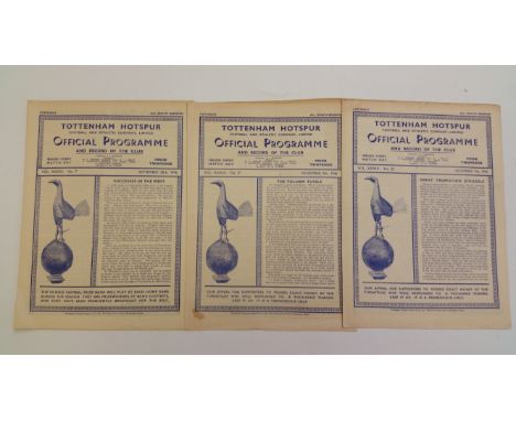 FOOTBALL, Tottenham Hotspur home programmes, 1946/47, inc. Manchester City, Chesterfield, Bradford, Coventry, Stoke, West Ham