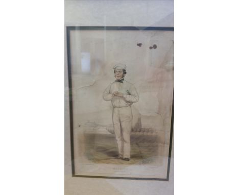 CRICKET, print by John Corbet Anderson, Wisden, overmounted (showing 9.25 x 13.5) &amp; framed, 14.25 x 17.25 overall, staini