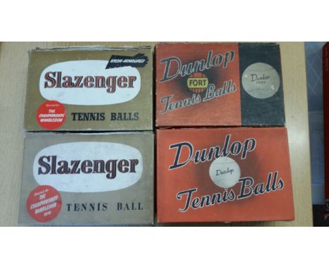TENNIS, tennis ball boxes, 1940s onwards, inc. Slazenger (7), some reference to 1950s Wimbledon; Dunlop (5), one tin, FR to V