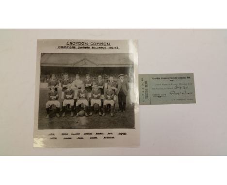 FOOTBALL, Croydon Common, inc. ticket for dressing room &amp; match for visiting team fan, August 16th 1911 practice match; r